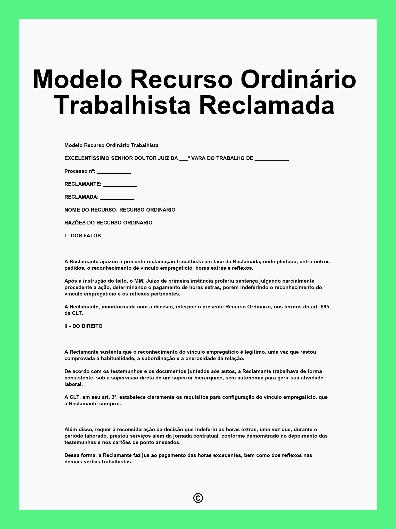 Modelo Recurso Ordinário Trabalhista Reclamada