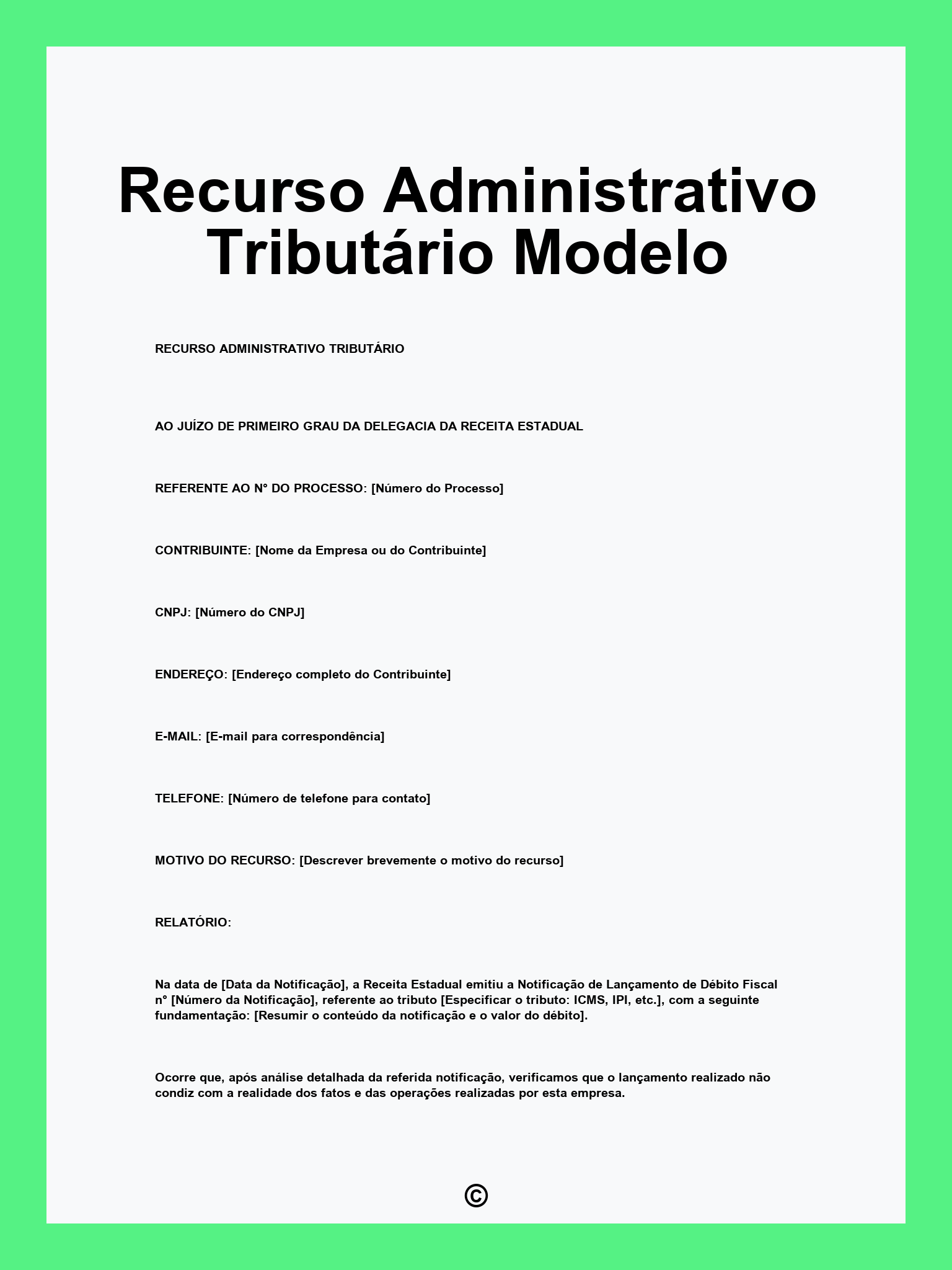 Recurso Administrativo Tributário Modelo